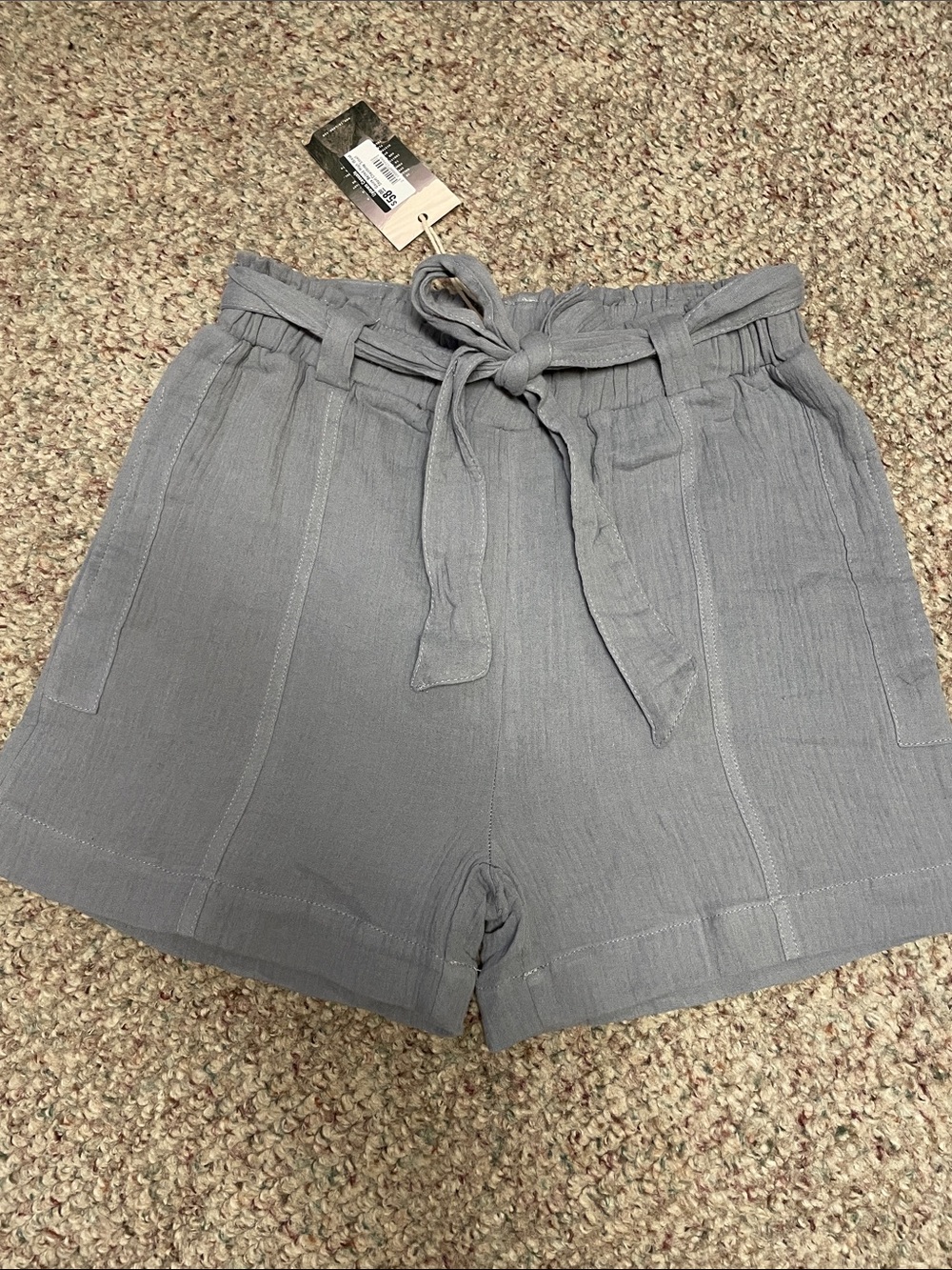 Light Gray high Paperbag Waist Tie Shorts -chambray fabric - nwt